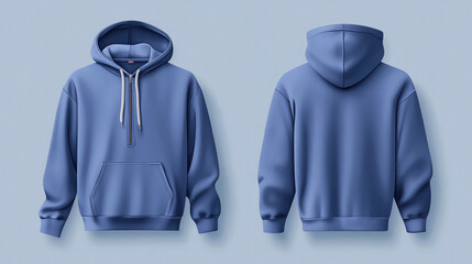 Poster - Blue hoodie mockup front and back view for apparel design template fashion casual wear clothing style 100