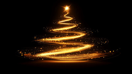 Poster - Golden christmas tree light painting on black background holiday season festive christmas decoration 100