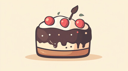 Poster - Delicious chocolate cake with cherries vector illustration for birthday and party celebration