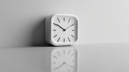 Poster - White minimalist clock time management concept for office decor and home interior design aesthetic style