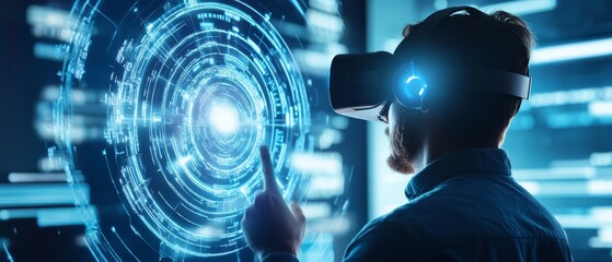 Poster - Dive into an innovative and cuttingedge virtual reality experience that showcases advanced technology and intricate data visualization within a dynamic and immersive futuristic environment