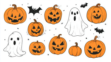Poster - Halloween pumpkins ghosts bats clip art spooky october fall season vector illustration design element