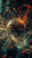 Poster - Abstract sphere amidst digital flux representing technology and innovation