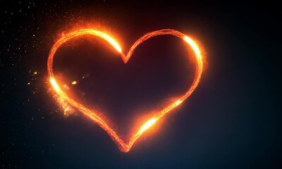 Poster - Flowing Red Particles Outlining and Filling a Heart Shape on a Black Background in Smooth Animation made with Generative AI technology