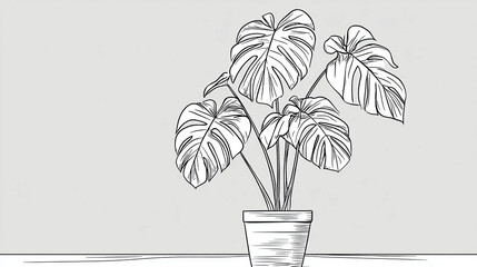 Poster - monstera deliciosa plant drawing in pot illustration for home decor and botanical art print design i