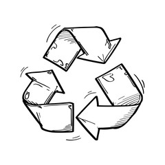 Poster - Hand drawn recycle icon isolated on white background. Vector flat illustration for your design.