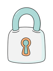 Poster - Cartoon drawing of a padlock. Light blue lock with a peach keyhole.