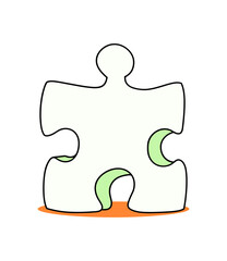 Poster - Vector illustration of a white puzzle piece with green accent and black outline on white background.