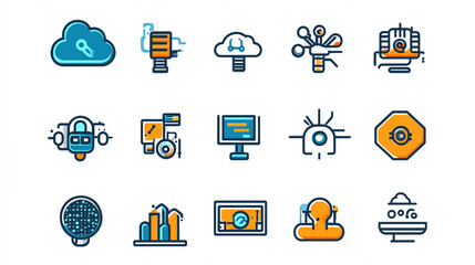 Poster - cloud computing technology icons set data analysis and machine learning network system vector design