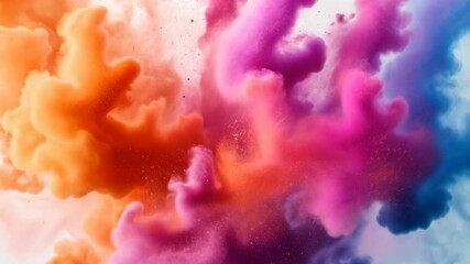 Poster - Abstract multicolored powder explosion with vibrant orange, pink, purple, and blue dust clouds creating a dynamic texture