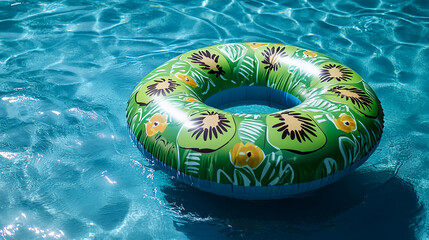 Poster - pool floatie ring summer vacation swimming pool water inflatable kiwi design fun relaxation sunlight