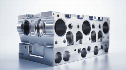 Poster - automotive engine component: a detailed close-up showcases a shiny metallic engine component, highli