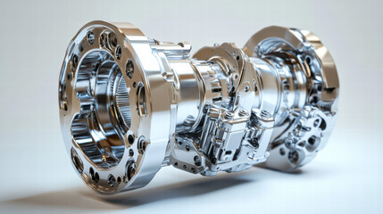 Poster - Chrome-plated Machine Components: A gleaming array of meticulously crafted components showcases precision engineering and the intersection of design, machinery, and functionality.