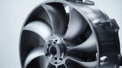 Poster - Industrial Blade: A close-up shot showcases the intricate design of a turbine blade, capturing the essence of industrial precision and engineering excellence. The metallic surface gleams.