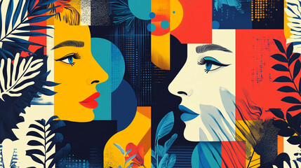 Poster - Abstract faces art portrait woman illustration colorful modern graphic artwork design style creative