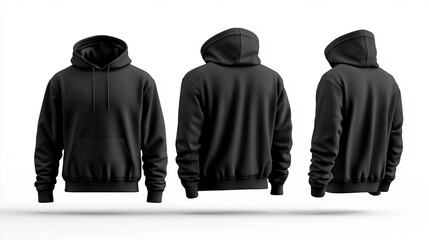 Poster - Black hoodie mockup template for apparel design and branding presentation front and back views isolated