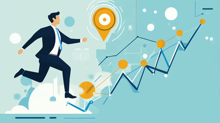 Poster - Businessman running on chart to success and achieving goals business growth and career development concept