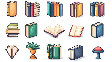 Poster - illustration of books collection for reading and education concept with different book styles and co