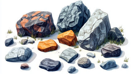 Poster - rocky landscape illustration of various stones for geology rock climbing and garden design ideas use