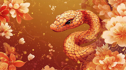 Poster - snake art illustration digital painting reptile serpent flowers blossom wildlife nature drawing desi