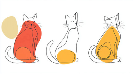 Poster - Minimalist cat line art vector illustration with abstract shapes for modern home decor and design ideas