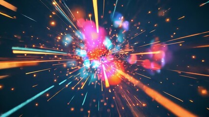 Poster - Vibrant explosion of colorful lights and particles creates dynamic abstract visual effect, evoking energy and movement in exciting display of creativity.
