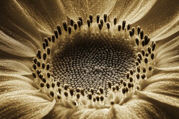 Wall Mural - Close-up sepia-toned image showcasing the intricate details of a flower's center and petals.