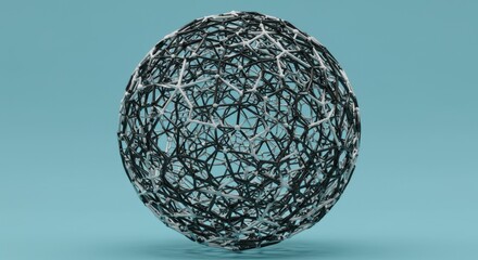 Poster - Abstract 3D Render of Intricate Black and White Sphere Geometric Design Minimalist Artwork Contemporary Digital Art