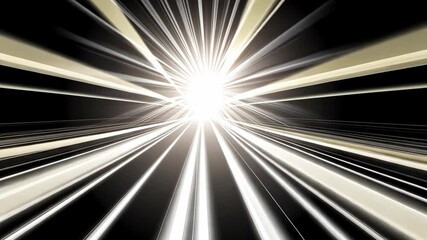 Poster - Abstract luminous explosion radiating white and beige light streaks on dark background, dynamic perspective, glowing burst with radial beams