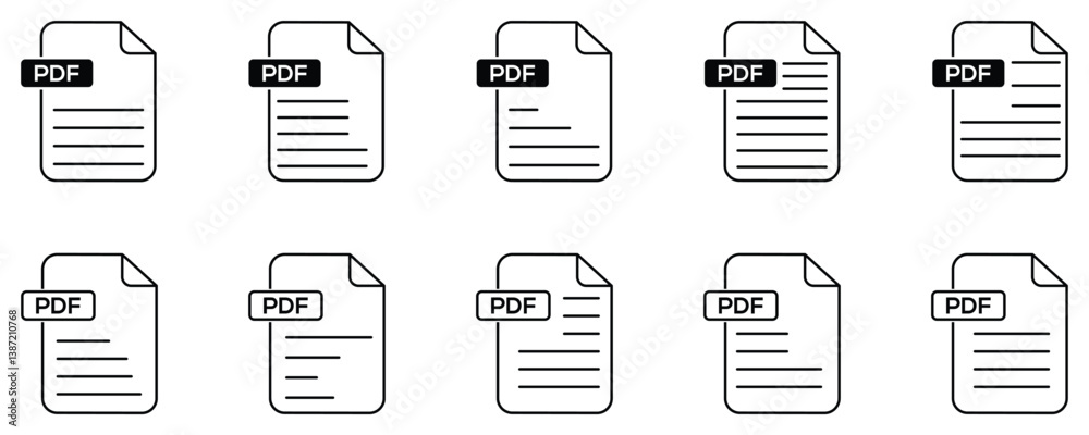 Vector de Stock PDF file format icons set, PDF file download symbols ...