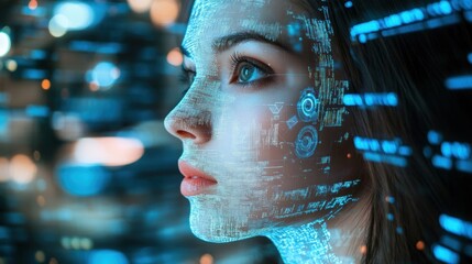 Poster - woman's face with digital overlay, futuristic portrait