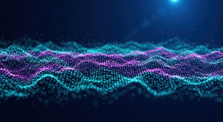Poster - Abstract Digital Waveform: Turquoise and Pink Particle Flow Visualization