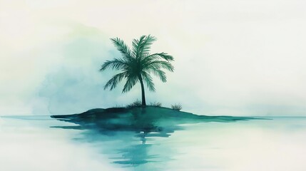 Fototapete - A lone palm tree on a tiny island, soft watercolor tones