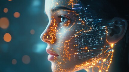Fototapete - Digital Woman, Futuristic Portrait