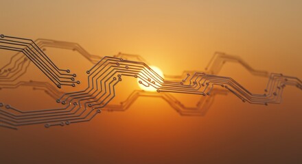 Poster - Circuitry Sunset: Technological Harmony at Golden Hour