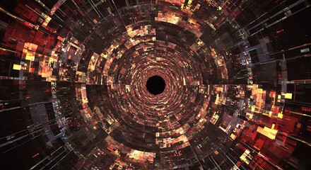 Aufkleber - Abstract Geometric Tunnel Visuals with Red and Gold Tones Creating a Futuristic Vortex for Digital Backgrounds and Sci-Fi Designs