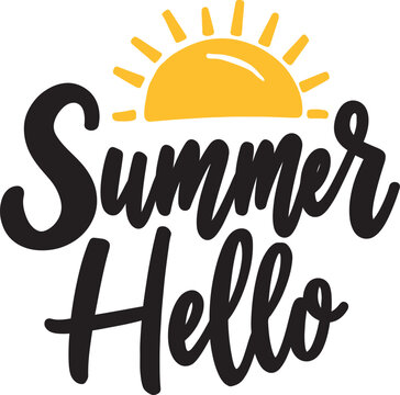 Lettering composition of Hello Summer on white background.