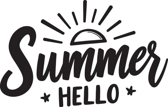 Lettering composition of Hello Summer on white background.