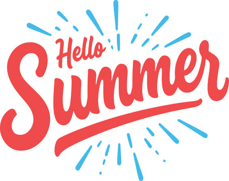 Lettering composition of Hello Summer on white background.
