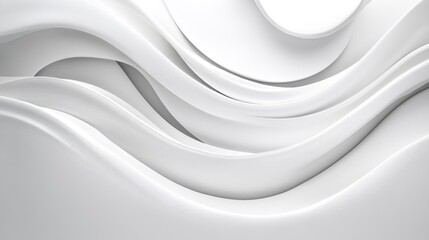Poster - Abstract White Waves, Serene Digital Art Piece