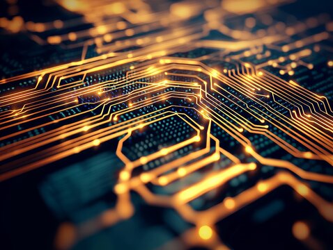 Glowing Circuit Board Patterns Digital Realm Abstract Art High-Tech Environment Close-Up View Futuristic Concept