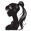© SourceOfPhotos - A vector illustration presents a black silhouette of a beautiful woman's profile with long, flowing hair, embodying fashion and glamour in a simple line drawing