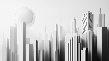 Fototapete - A monochrome city skyline with clean geometric shapes