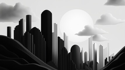 Poster - A monochrome city skyline with clean geometric shapes