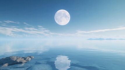 Poster - A moonrise over a still ocean, clean reflections.