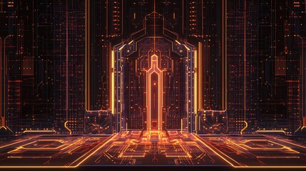 Poster - A glowing circuit board layout with interwoven lines, digital patterns, and a high-tech aesthetic, glowing against a dark digital space