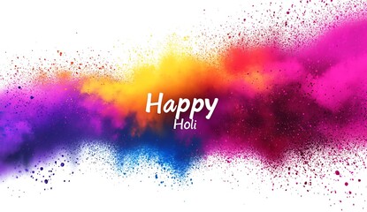 Poster - A vibrant and colorful Happy Holi text with intricate designs, surrounded by an explosion of color