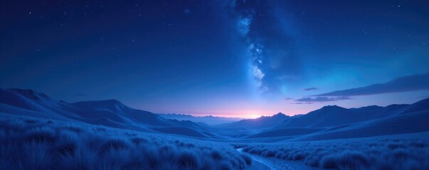 Wall Mural - Ethereal landscape of blues and whites under starry sky, peaceful, serene, night sky
