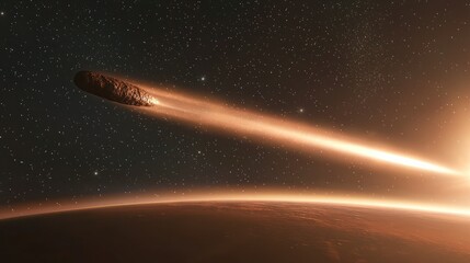 Wall Mural - A comet passing by a distant planet in deep space.