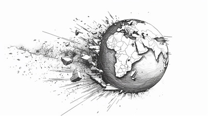 Poster -  Earth with data connection network. Technological digital globe world background. Abstract sphere with particles and lines. 